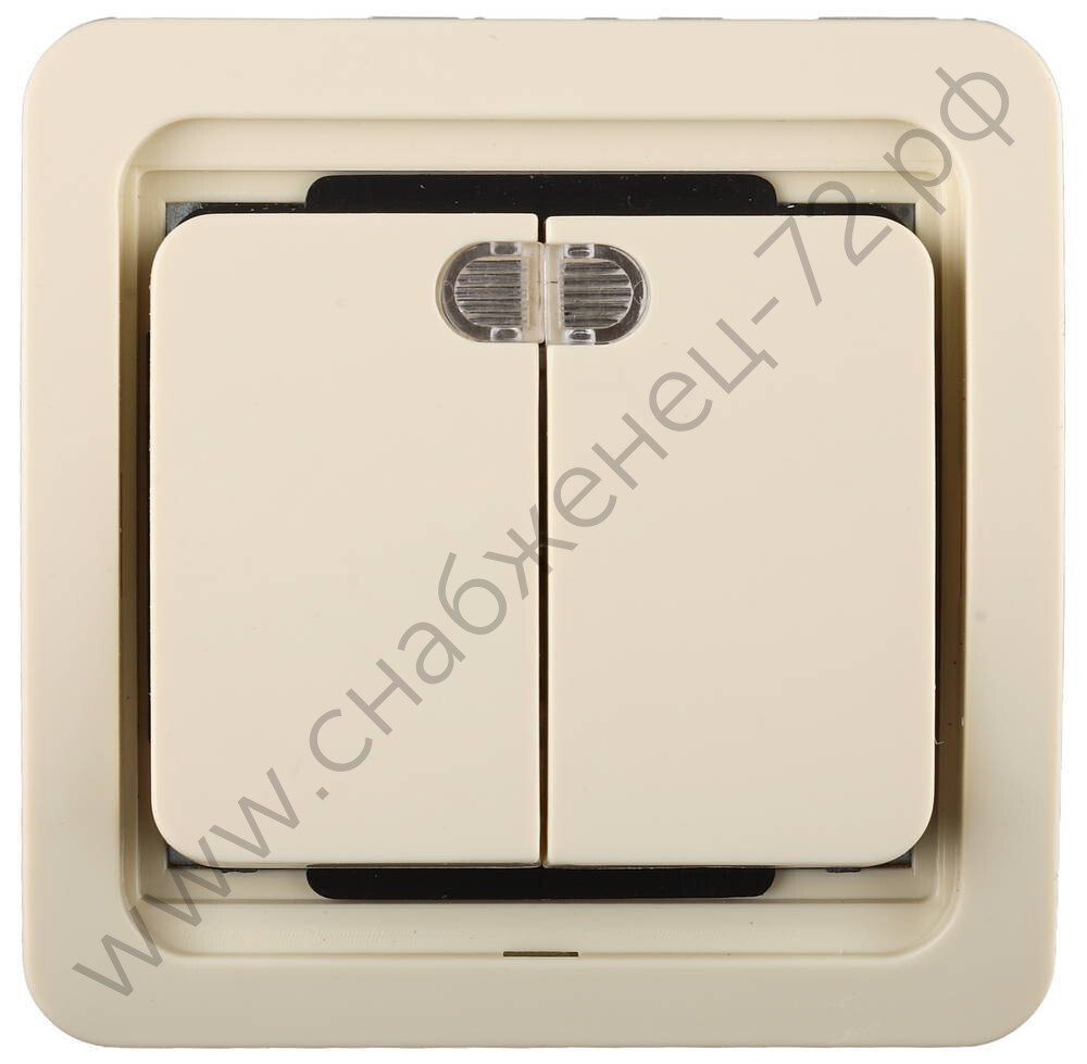 СВЕТОЗАР Гамма, двухклавишный с подсветкой цвет бежевый 10А/~250В, Электрический выключатель (SV-54135-B)