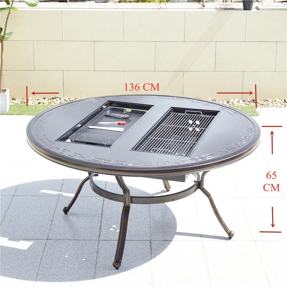 Стол круглый с электрическим барбекю из литого алюминия БАРБЕКЮ-2 «BBQ-2» D136 см