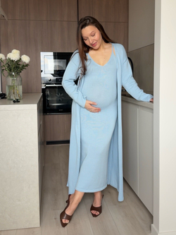 Комплект вязаный, платье на лямках и длинный кардиган