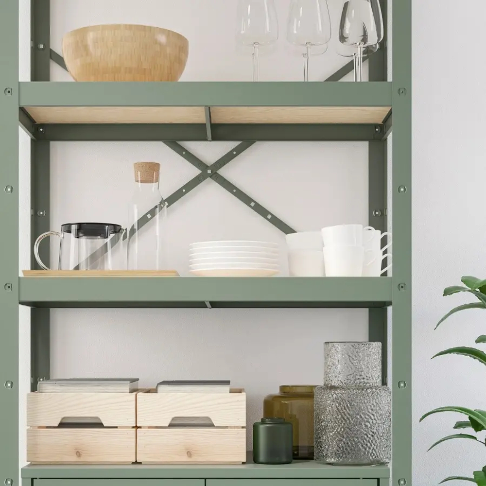 Стеллаж с ящиком - IKEA BROR, 190х40х85 см, серо-зеленый, БРУР ИКЕА