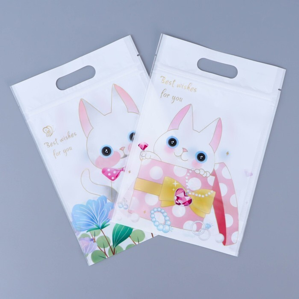 Пакет подарочный, с zip-lock застежкой, "Милые котики", 15х23 ± 1см.