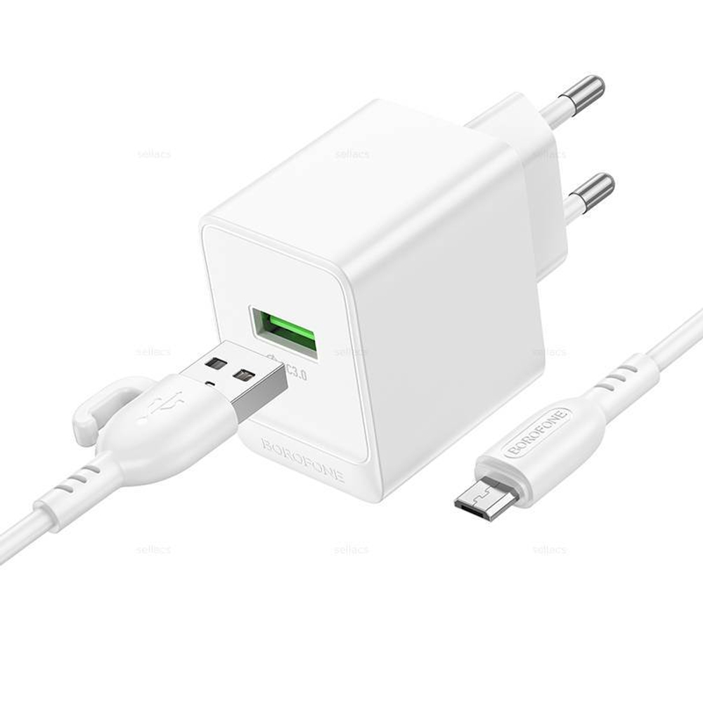 Сетевой адаптер питания BOROFONE BAS12A QC 3.0 + кабель Micro (белый)