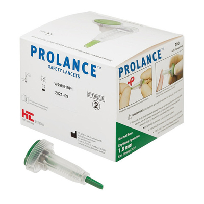 Скарификатор (ланцет) безопасный Prolance Normal Flow, 21G, 1,8мм, 200шт./уп., Польша