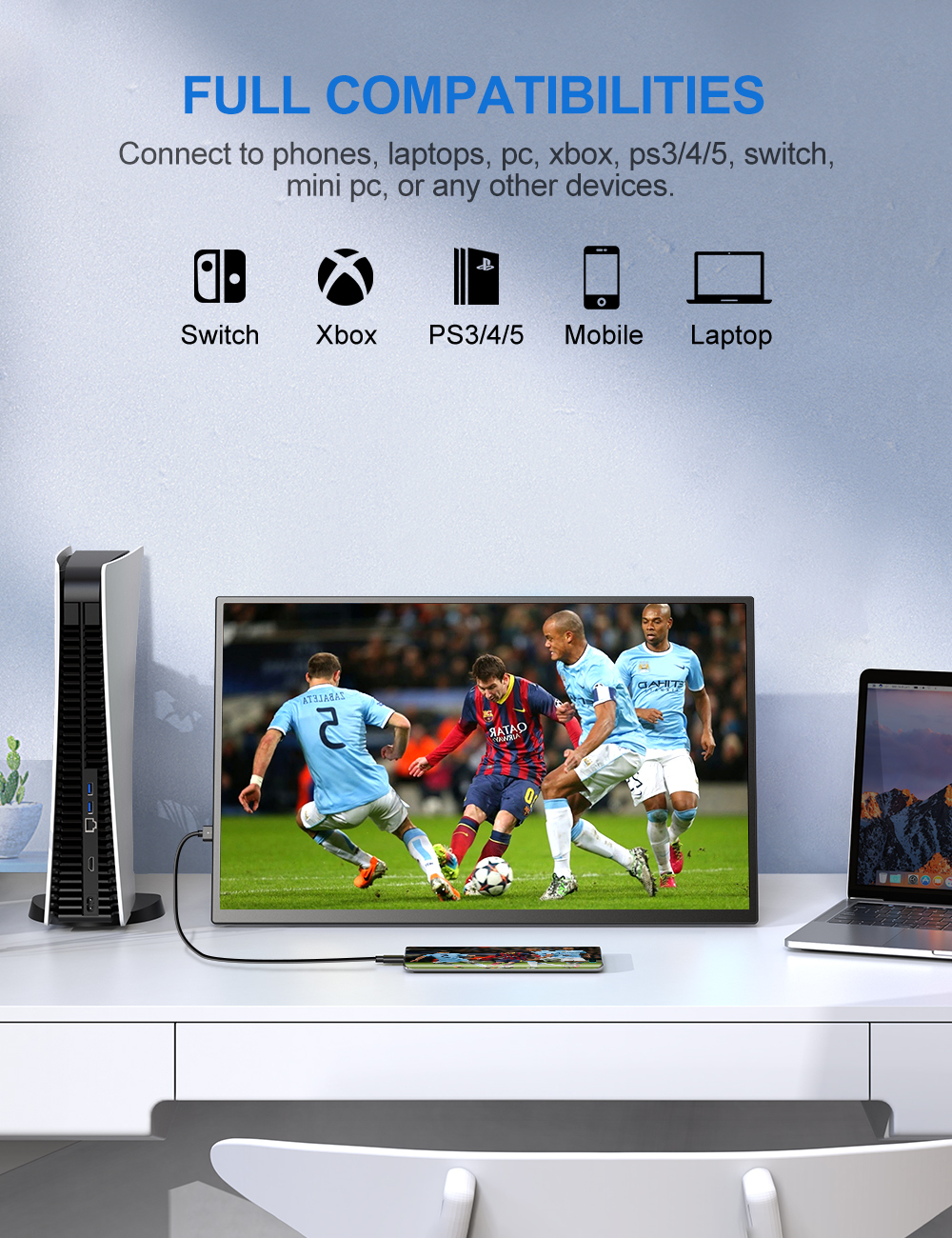 18.5" Портативный монитор с встроенной подставкой Umax18 FHD IPS 1920x1080, 120 Гц