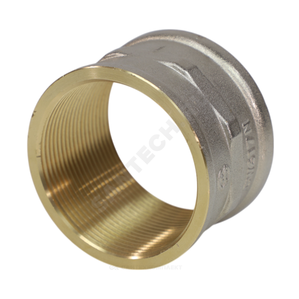 Муфта латунь никель Ду 40 (1 1/2") ВР/ВР 9018 ГОСТ 32585-2013 Aquasfera 9018-05