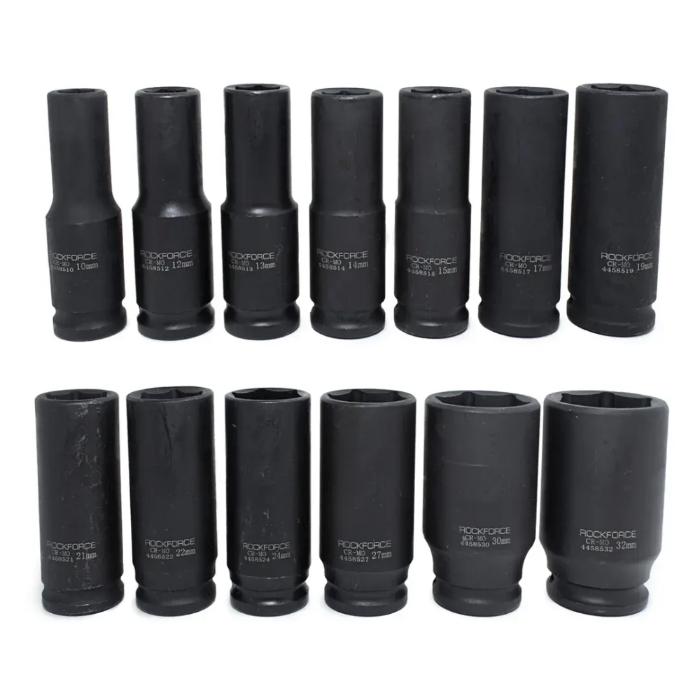 Набор головок ударных глубоких13пр.,1/2''(10, 12-15, 17, 19, 21, 22, 24, 27, 30, 32мм), на пластиковом держателе RockForce##Rock FORCE RF-4137MPB