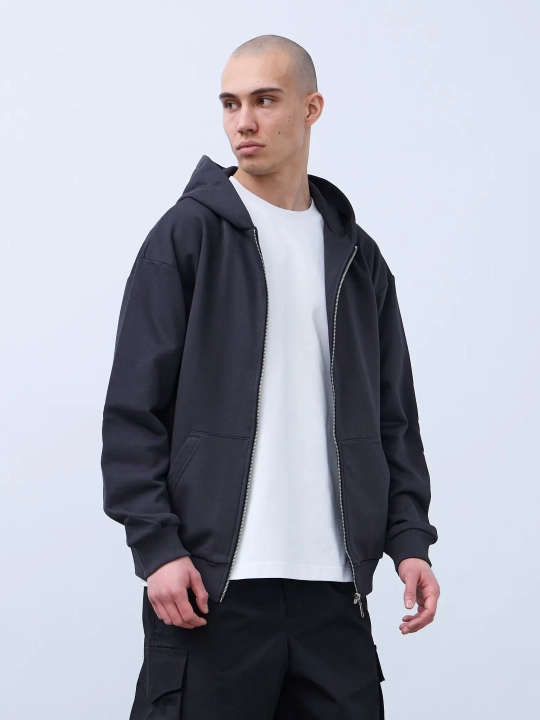 Худи оверсайз на молнии без начеса (графит)