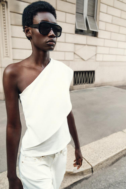 ZARA ТОП АСИММЕТРИЧНОГО КРОЯ ИЗ ИНТЕРЛОКА, БЕЛЫЙ