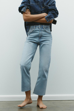 ZARA ДЖИНСЫ TRF CROPPED FLARE С ВЫСОКОЙ ПОСАДКОЙ, НЕБЕСНО-ГОЛУБОЙ