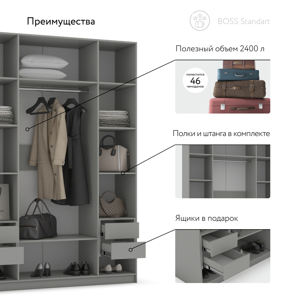 Шкаф BOSS STANDART 180 - 4Д Шиншилла серая
