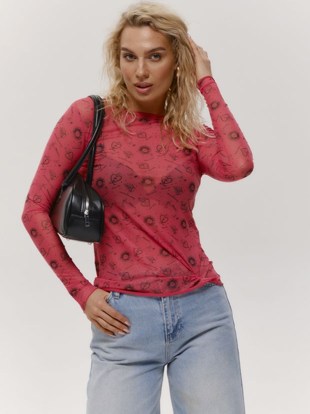 Лонгслив  сетка ТАТУ, коралловый