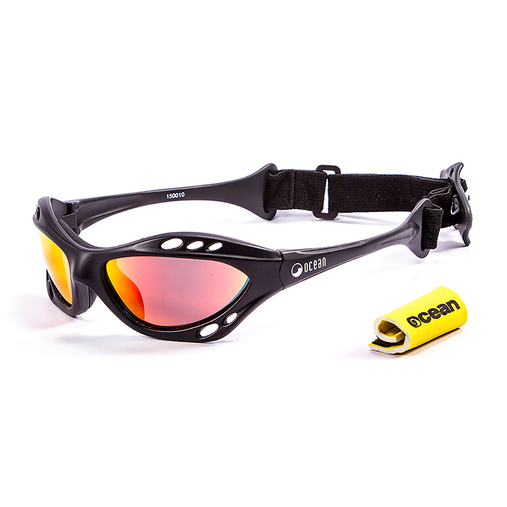 очки для водных видов спорта Cumbuco Черные Матовые Зеркально-оранжевые линзы. Вид сбоку