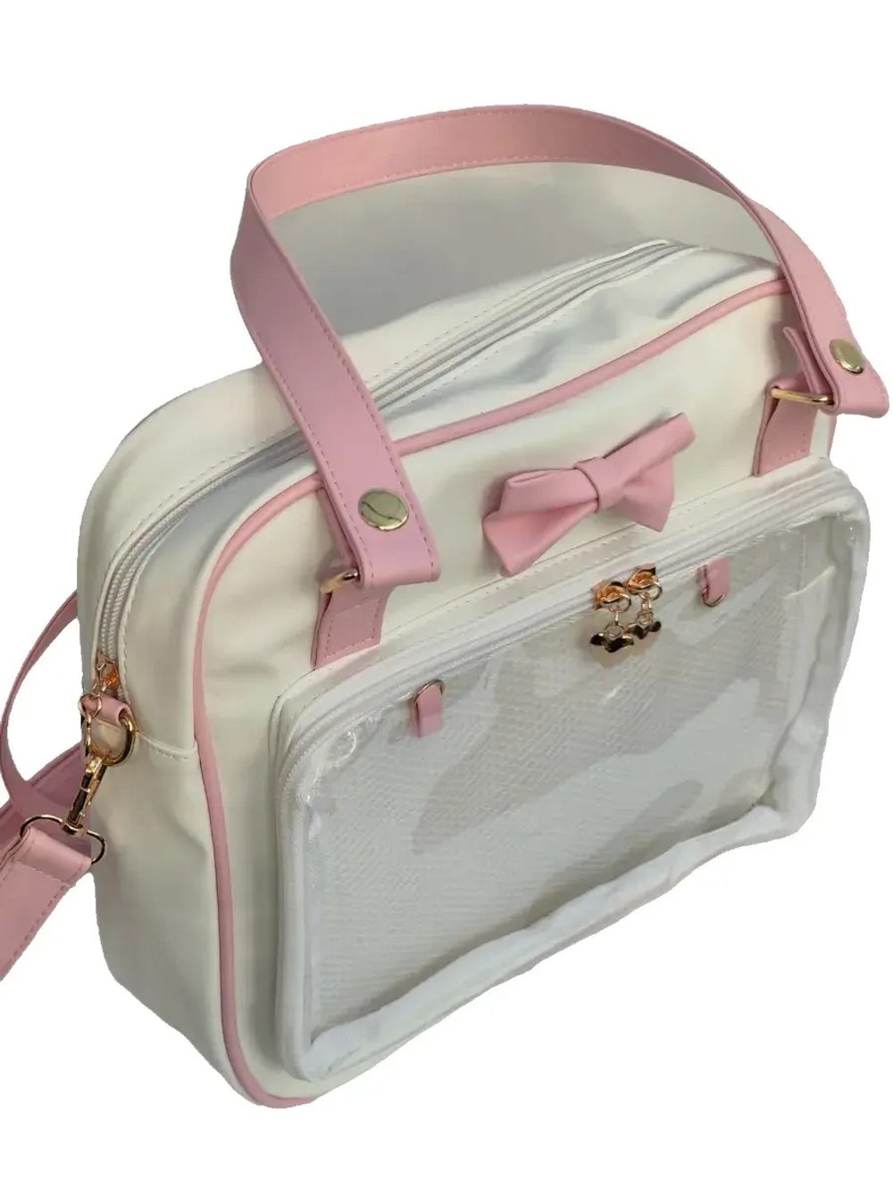 Сумка через плечо с прозрачным окошком розовый бант