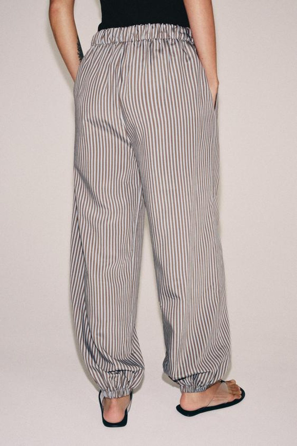 ZARA БРЮКИ-БАГГИ В ПОЛОСКУ — ZW COLLECTION, КОРИЧНЕВЫЙ/СИНИЙ