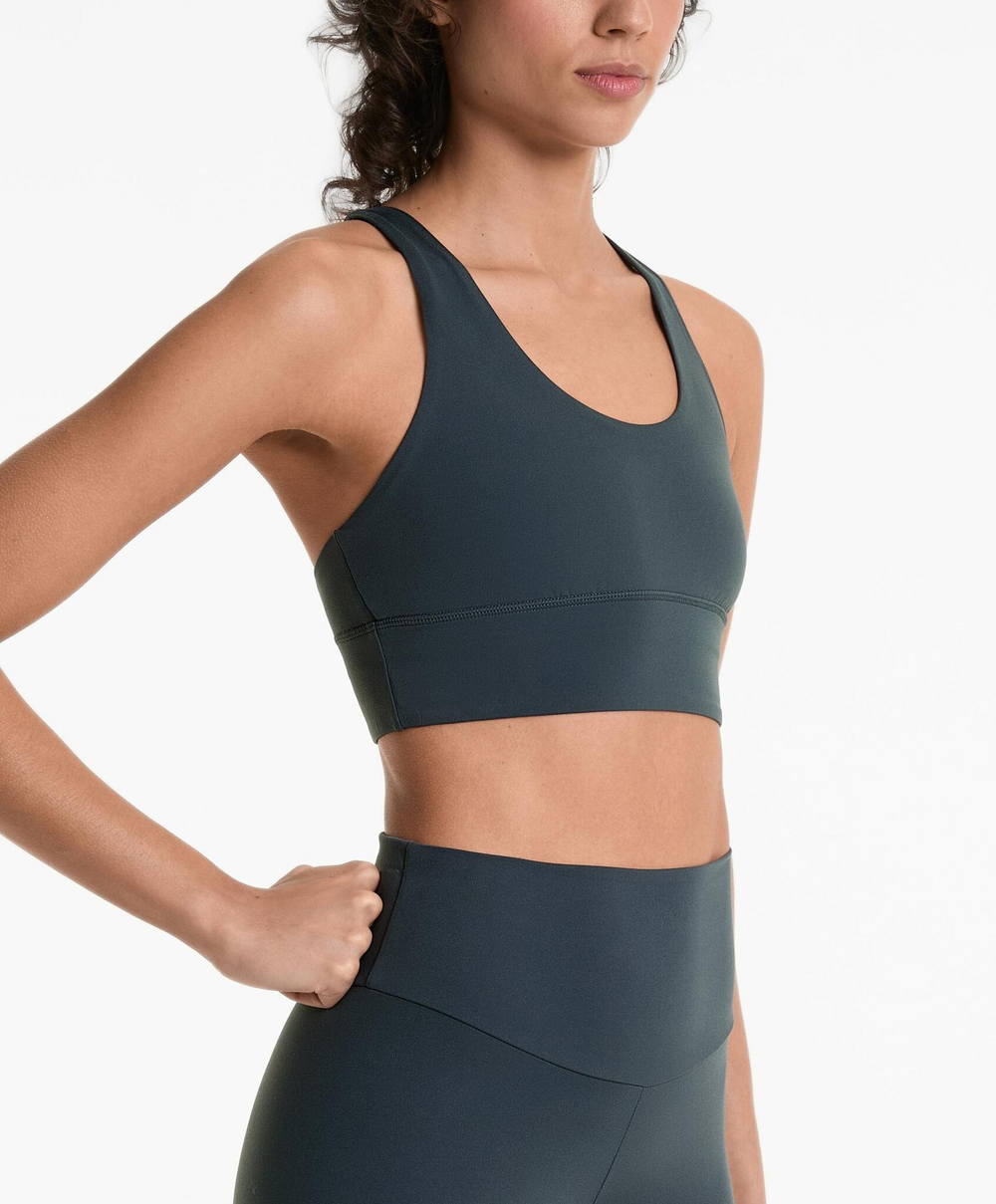 Oysho Спортивный бюстгальтер с бретелями на спине, васильково-серый