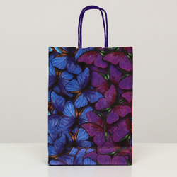 Пакет крафт "Радужные бабочки", 18 х 8 х 25 см