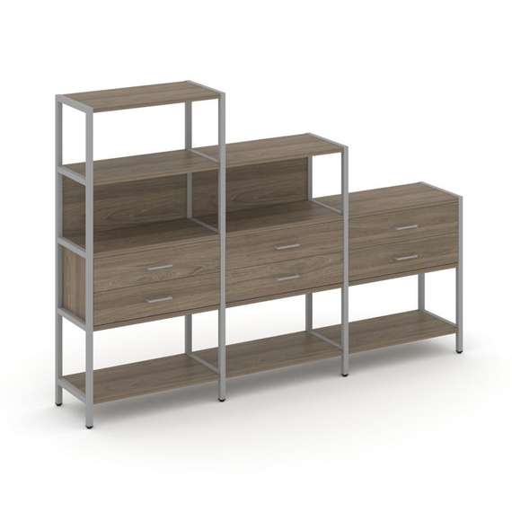 Shelf System Трехсекционный стеллаж четырех/трех/двухярусный с ящиками SN.STM-431 Вяз Благородный/Ме