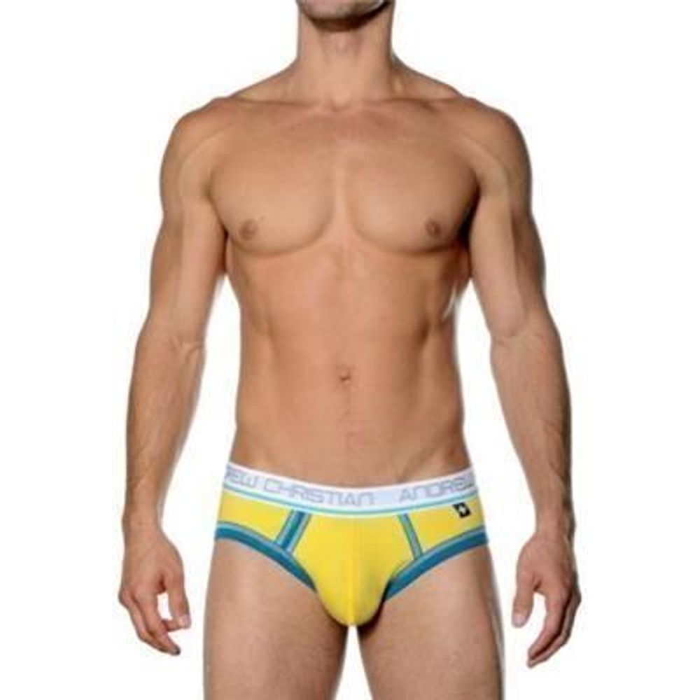 Мужские трусы брифы желтые с голубой окантовкой Andrew ChristianTighty brief Yellow AC3-M120