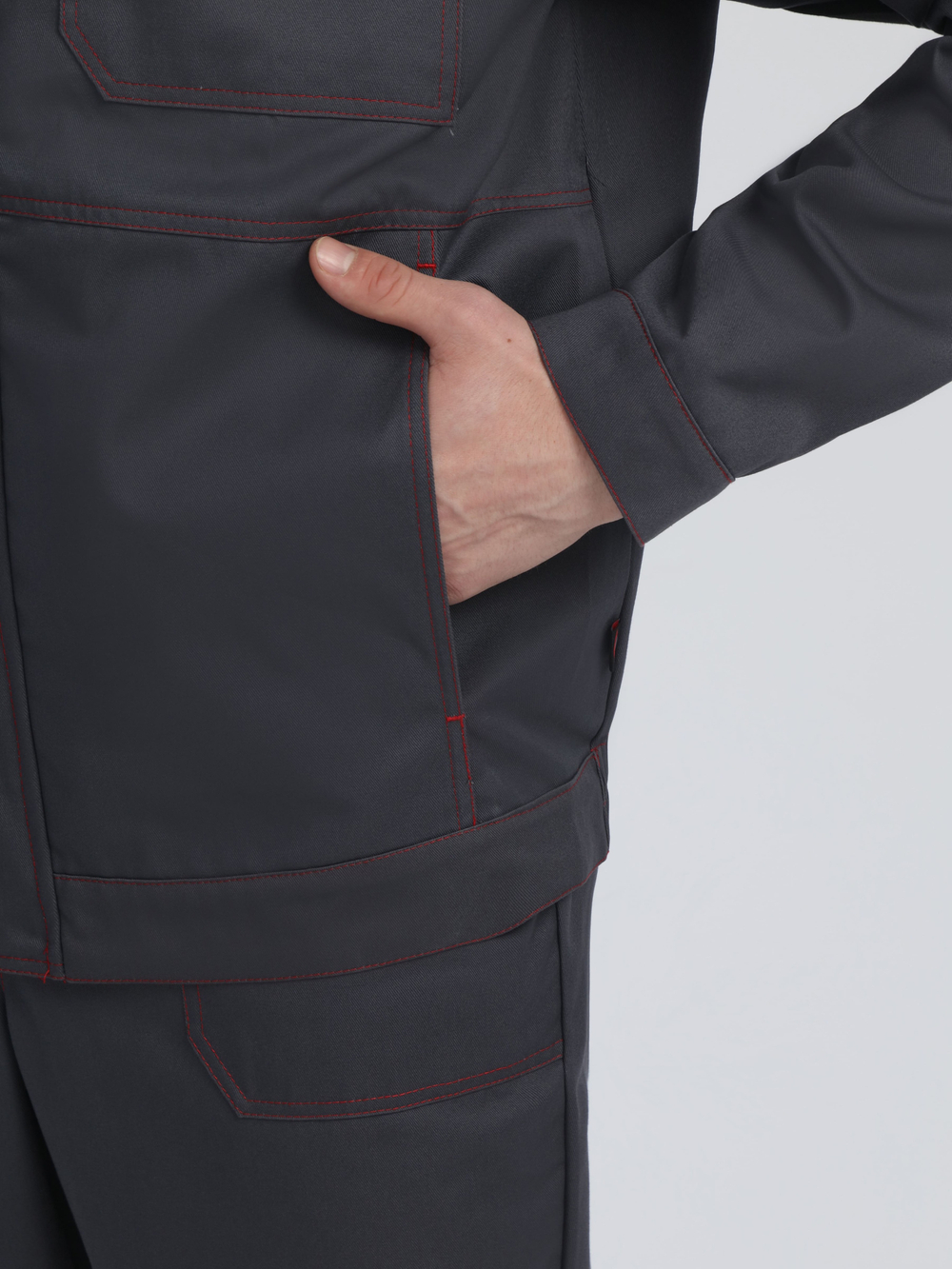 Костюм Строй-1 CH МВО (тк.Смесовая,280) брюки, т.серый/красный/черный