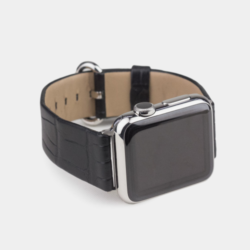 Ремешок для Apple Watch 40/41/42 mm из кожи крокодила, черного цвета