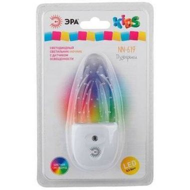 ЭРА ночник св/д детский NN-618 0.5W RGB пластик, белый, 220V, фотосенсор NN-618-LS-W