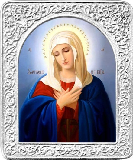 Умиление. Маленькая икона Божьей Матери в серебряной раме 4,5 х 5,5 см.