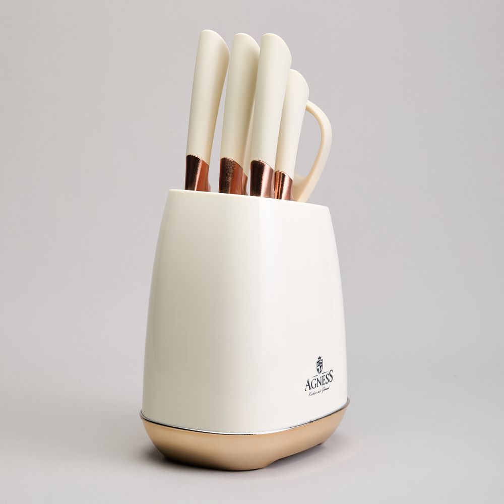 НАБОР НОЖЕЙ AGNESS НА ПЛАСТИКОВОЙ ПОДСТАВКЕ, 7 ПРЕДМЕТОВ