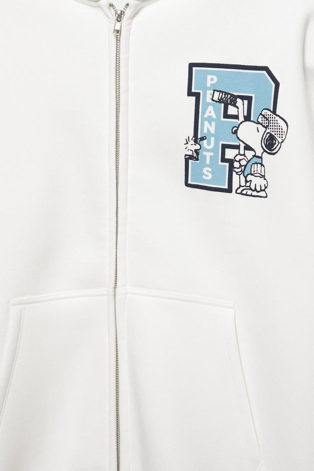 PULL&BEAR Толстовка с капюшоном и застежкой-молнией с принтом «Peanuts», белый