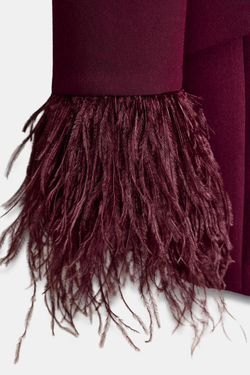 ZARA БЛЕЙЗЕР С ПЕРЬЯМИ НА МАНЖЕТАХ, БОРДО