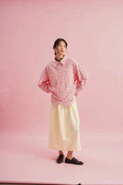 Рубашка оверсайз с карманами, розовая клетка