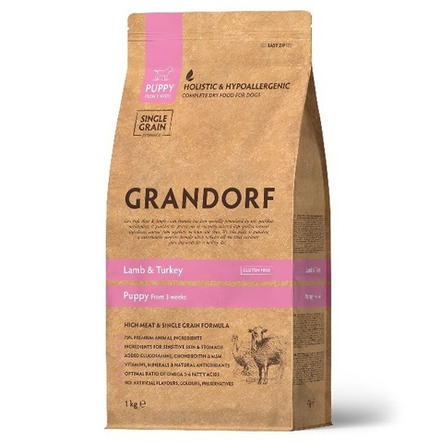 Grandorf 1кг Puppy All Breed Lamb & Turkey Сухой корм для щенков от 3 недель, беременных и кормящих сук, Ягненок с индейкой