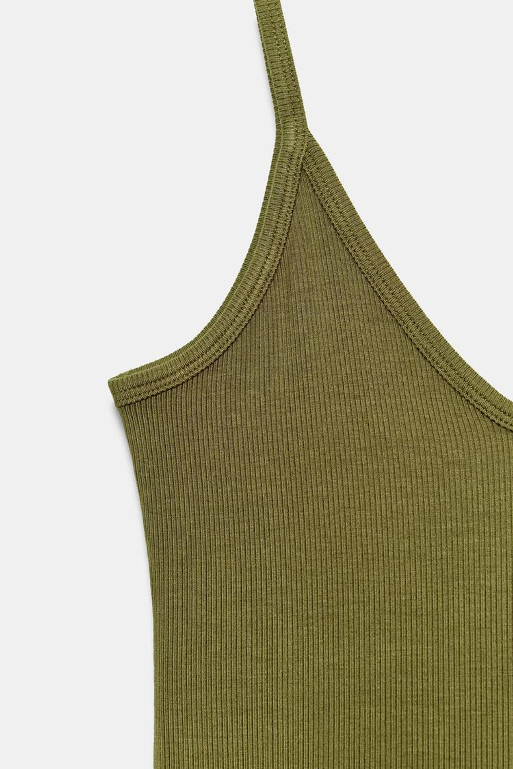 ZARA ТОП НА БРЕТЕЛЯХ В РУБЧИК, ТЕМНО-ОЛИВКОВЫЙ