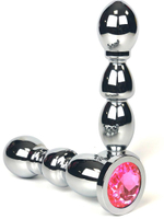 Серебристая анальная пробка-ёлочка с розовым кристаллом - 12,5 см. (Цвет: розовый)