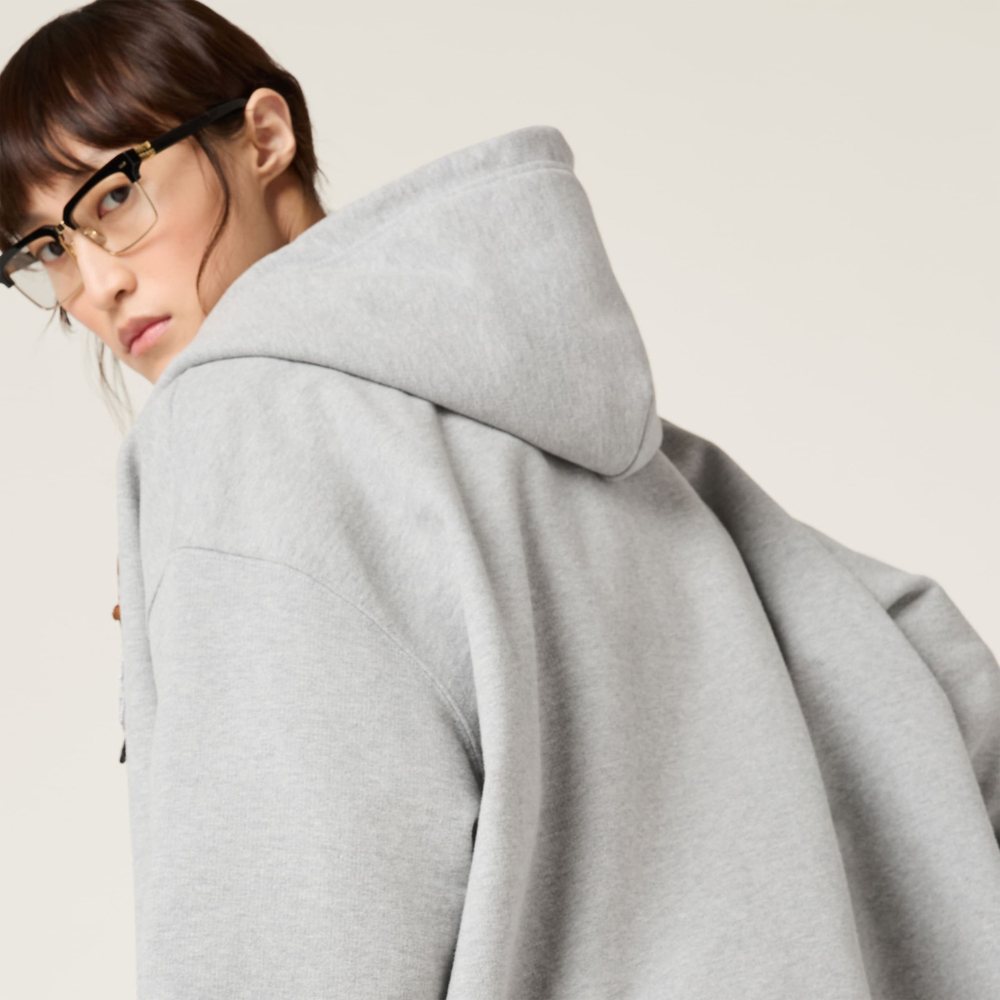 MIU MIU ХЛОПКОВАЯ ФЛИСОВАЯ ТОЛСТОВКА, СЕРЫЙ