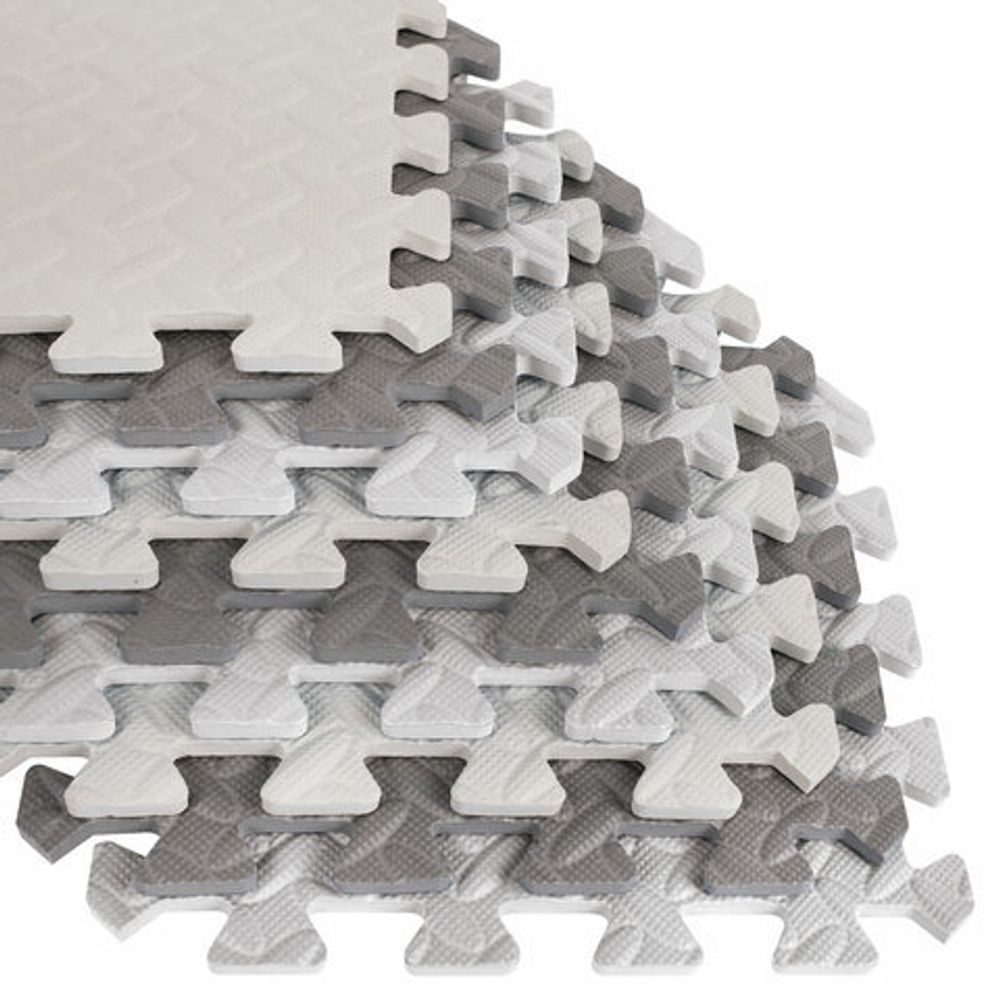 Коврик-пазл напольный 1,2х1,2 м, 16 шт., 30х30 см, толщина 1 см, серый, светло-серый, ЮНЛАНДИЯ, 664811