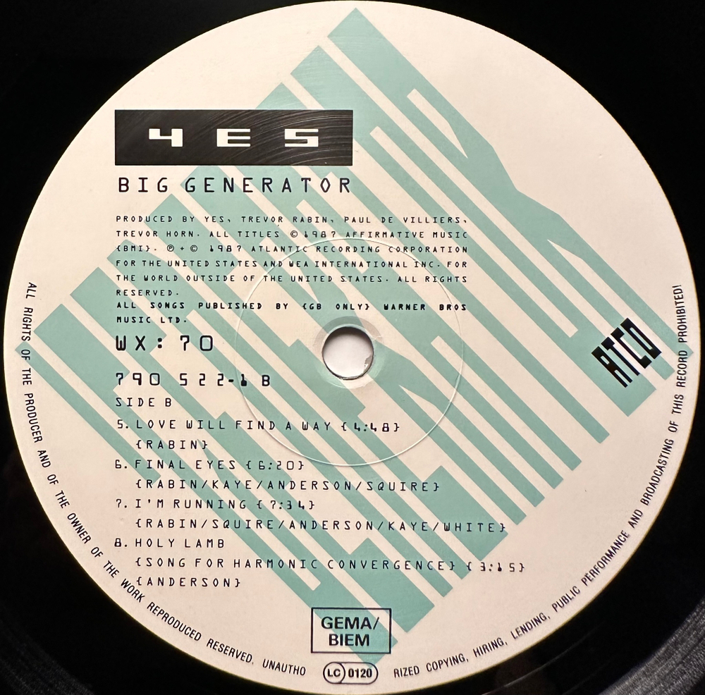 Yes - Big Generator (Германия 1987г.)