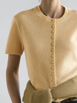 Massimo Dutti Шерстяной кардиган с короткими рукавами, желтый