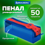 Пенал BRAUBERG с объемной "тракторной" молнией 1 отделение ПВХ 22х8х6 5 см "Contrast blue" (2 штуки в упаковке)