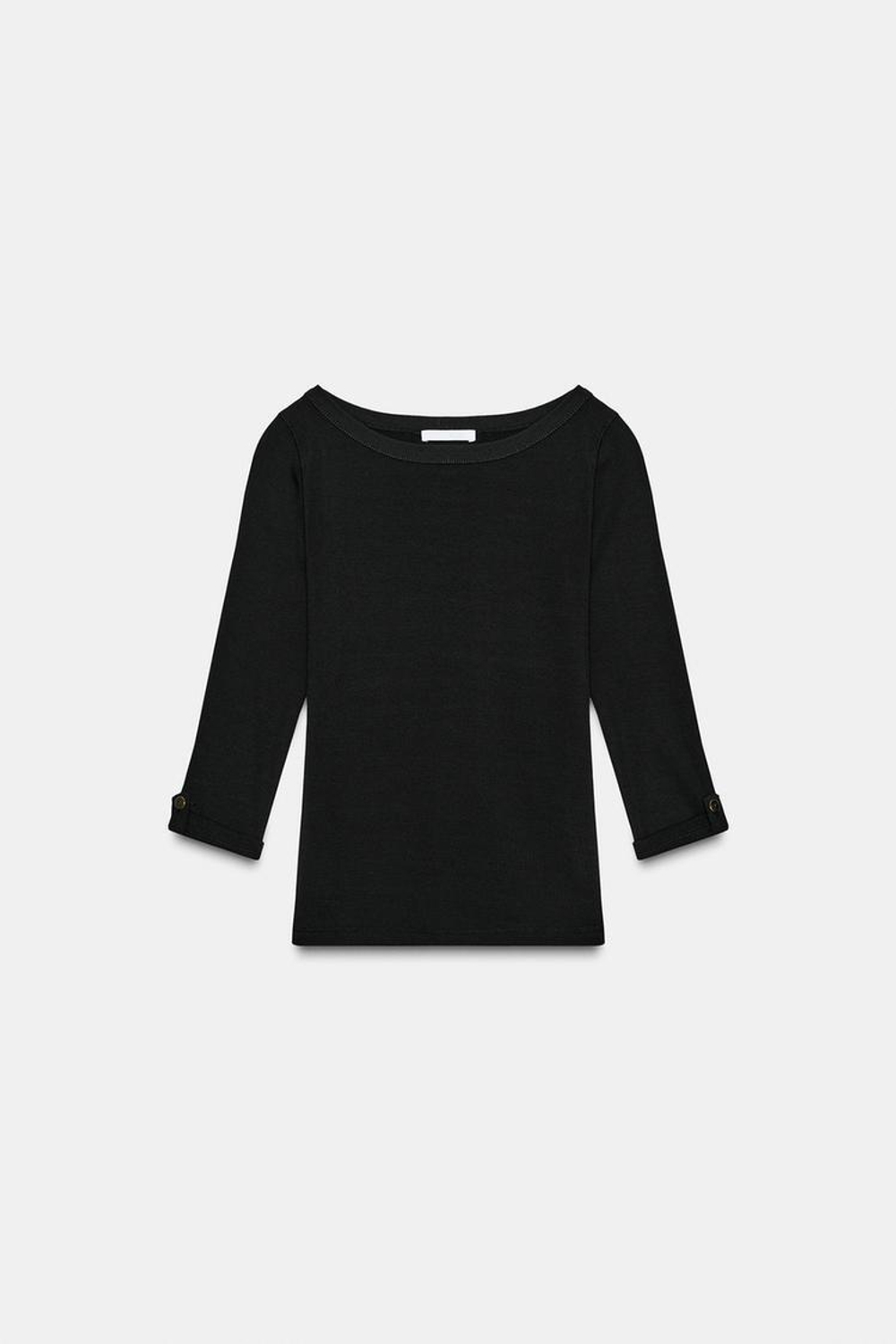 ZARA ФУТБОЛКА В РУБЧИК С ПУГОВИЦАМИ, ЧЕРНЫЙ