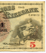 Банкнота Швеция 5 крон 1949 год F.018112. VF