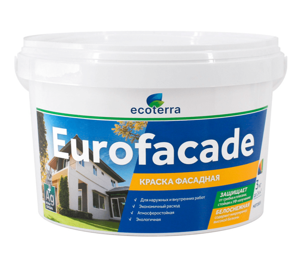 Краска фасадная 3 кг Eurofacade Белоснежная Ecoterra