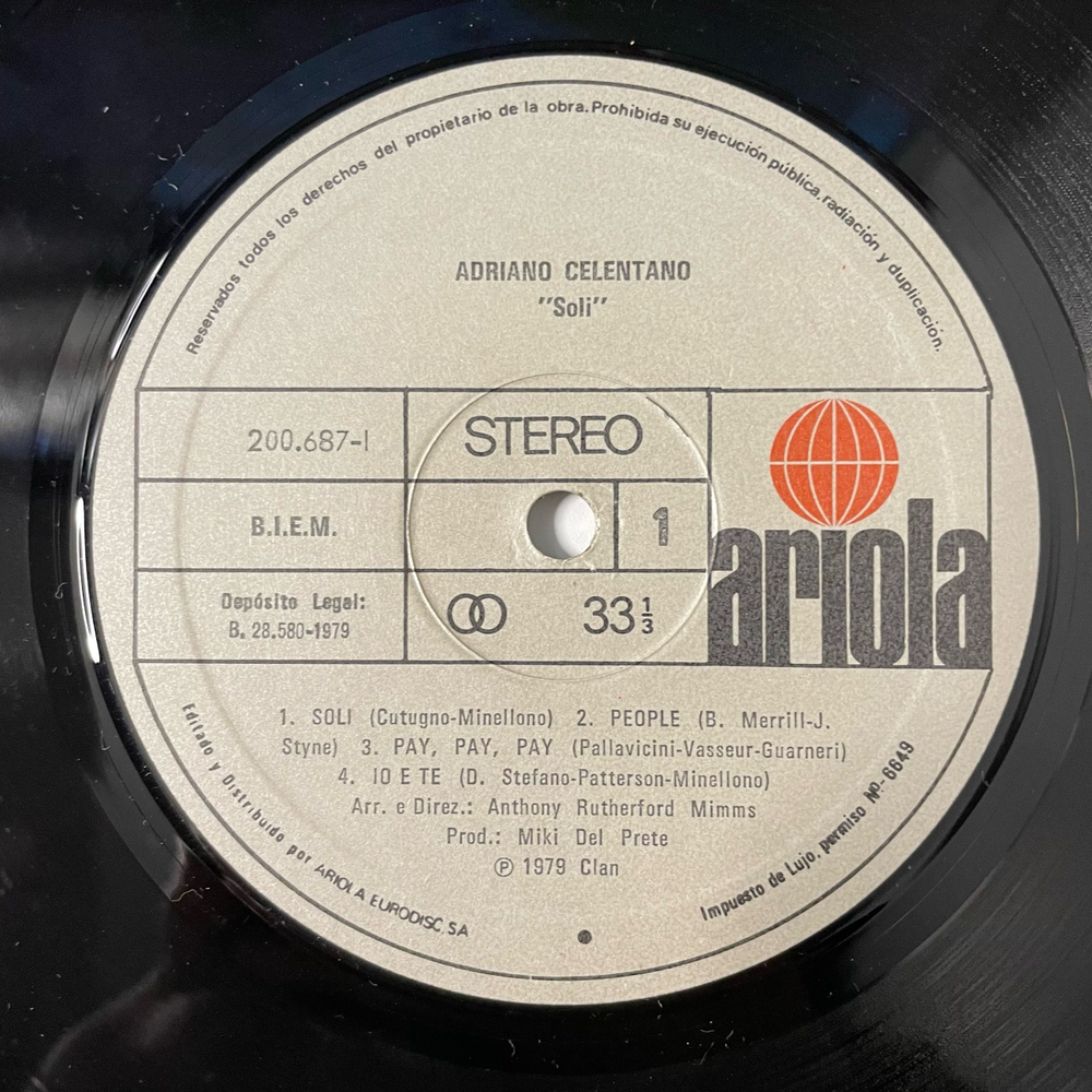 Винтажная виниловая пластинка LP Adriano Celentano Soli (Германия 1979)