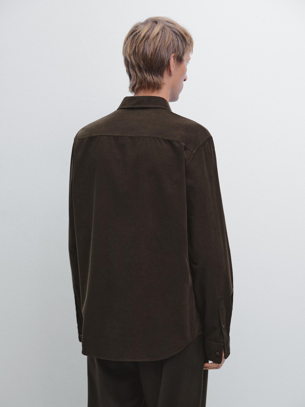 Massimo Dutti Рубашка прямого кроя в рубчик, коричневый