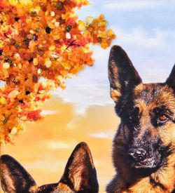 AMB-51/59 Картина «Овчарки с бульдожкой» (с янтарной крошкой) дер.рамка 21х30