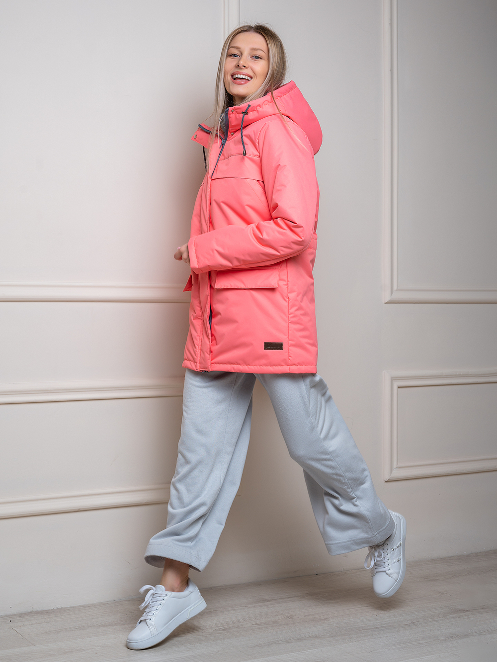 Женская парка на флисе "Соло" коралл