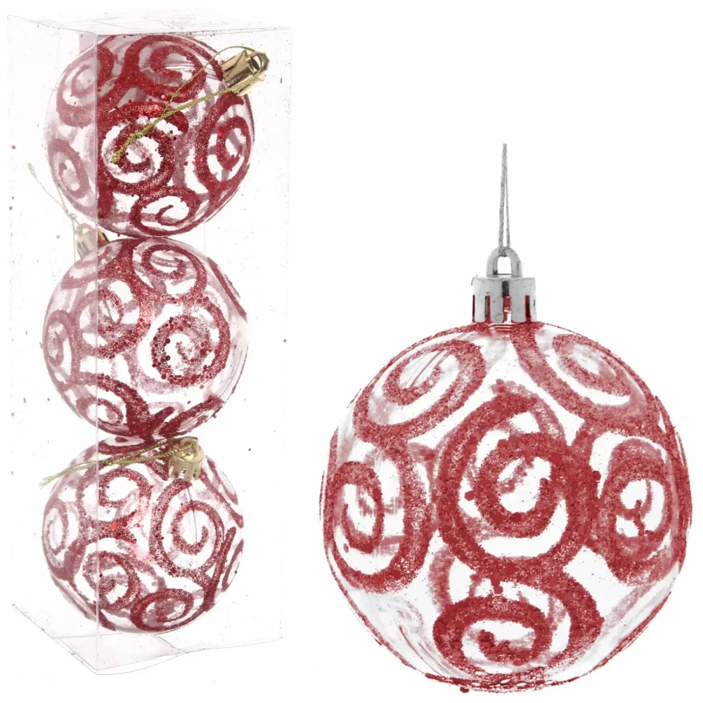 Новогодние шары 7см (набор 3шт) «Зимние узоры», красный