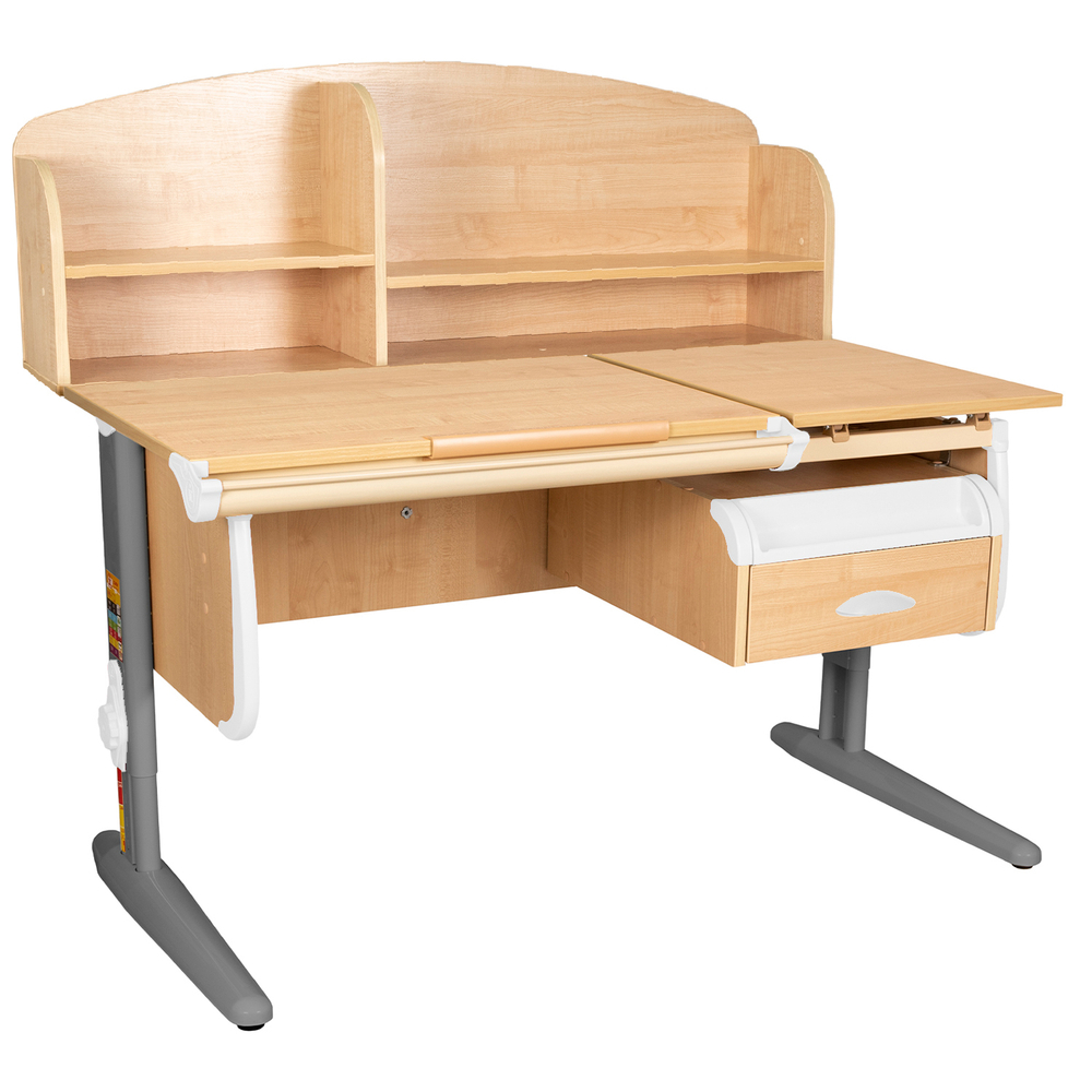 Растущая парта Дэми СУТ 25 с задней полкой СУТ.34.390 и навесной тумбой (1200×880 мм)