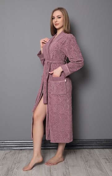 Халат женский велюровый жаккард 8525 сухая роза NUSA Турция