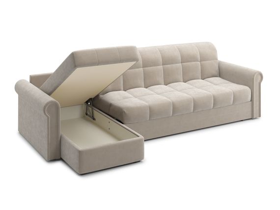 Диван угловой с оттоманкой Палермо 1,8 - Velutto 17 бежевый/кант Velutto 17 бежевый