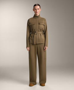 OYSHO Брюки прямого кроя с высокой посадкой и эффектом неопрена, оливково-зеленый